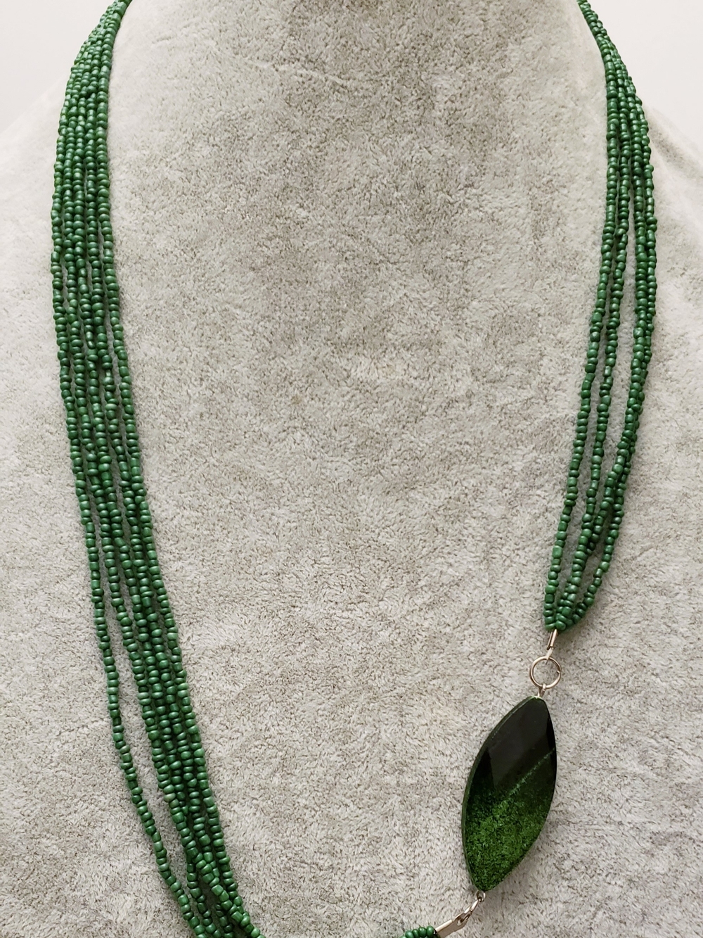 Green Beaded Multi-Strand Necklace with Green Pendant